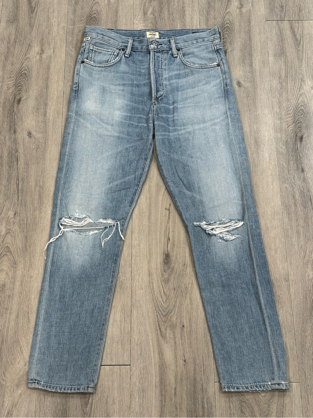 Citizens Of Humanity Liya Blue Distressed Denim High Rise Classic Fit Crop Jeans